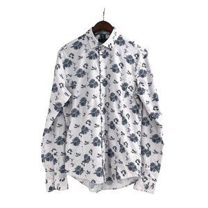 Eight X Floral Polka Dot Slim Fit Long Sleeve Button Up Shirt Classic White